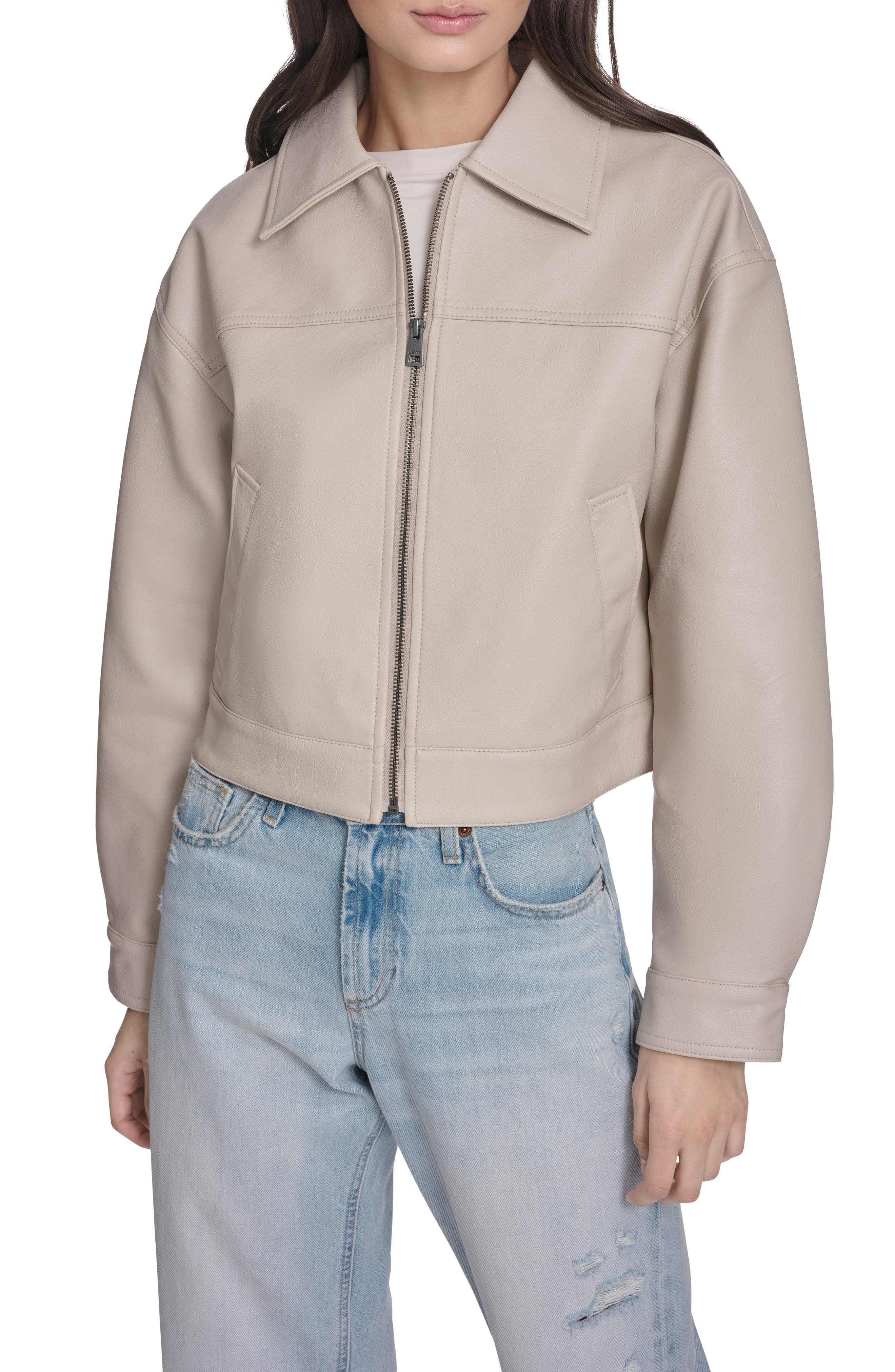 Boxy Faux Leather Bomber Jacket - image 3