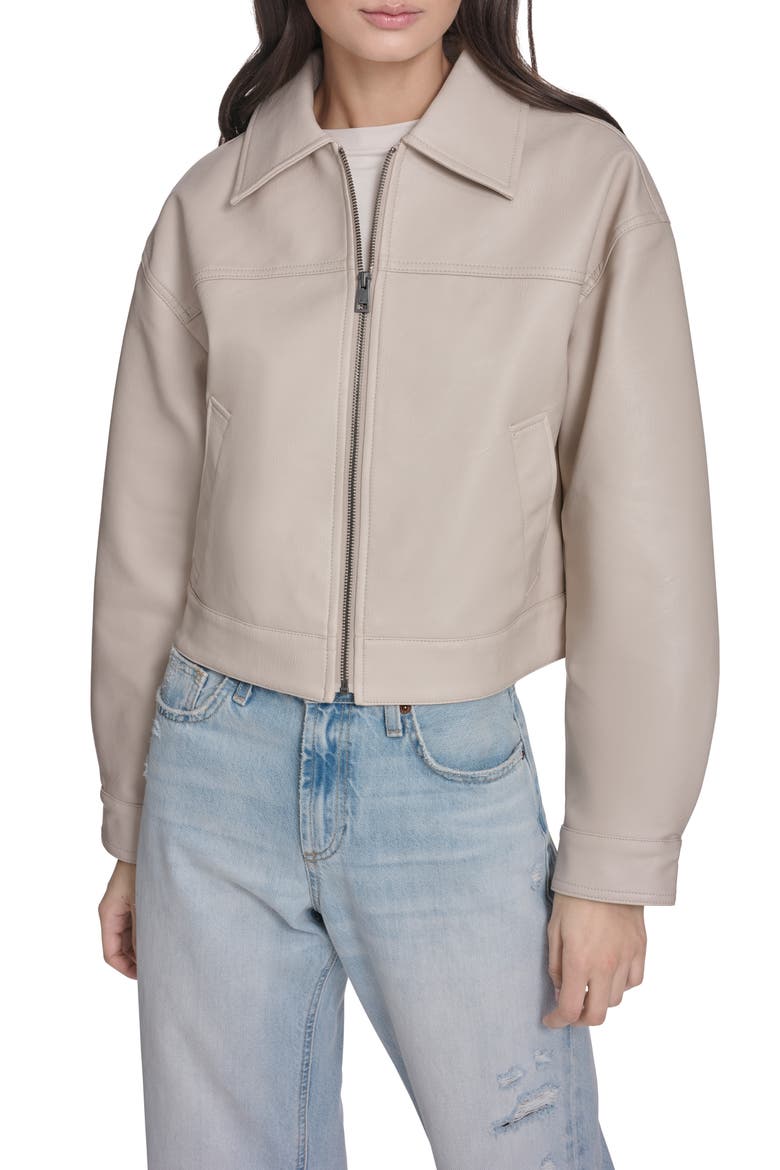 Boxy Faux Leather Bomber Jacket, Main, color, CHATEAU GREY