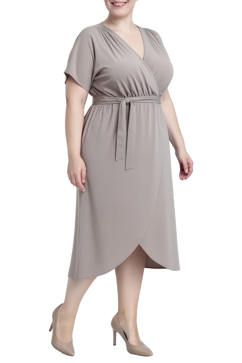Tie Front Faux Wrap Midi Dress, Alternate, color, GREY