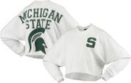 SPIRIT JERSEY Women's White Michigan State Spartans Raw Hem Cropped Spirit Jersey Long Sleeve T-Shirt