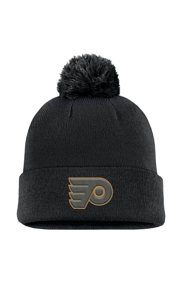 FANATICS Men's Fanatics Black Philadelphia Flyers Military Appreciation Cuffed Knit Hat with Pom, Alternate, color, Black