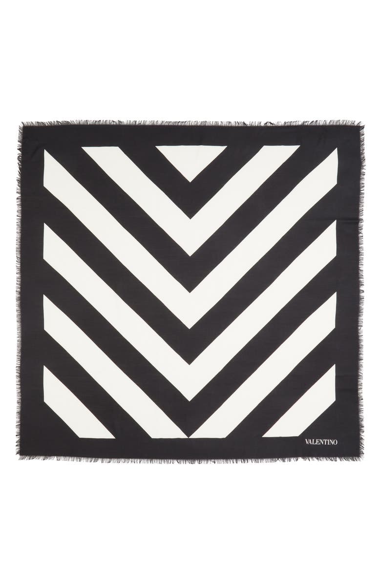 Valentino Garavani Chevron Stripe Cashmere & Silk Fringe Scarf, Main, color,