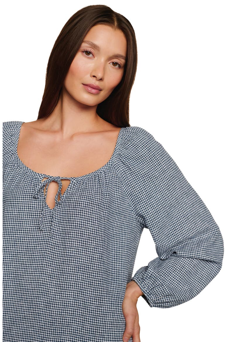 Linen Blend Long Sleeve Nightgown, Alternate, color, GINGHAM WHITE/ NAVY
