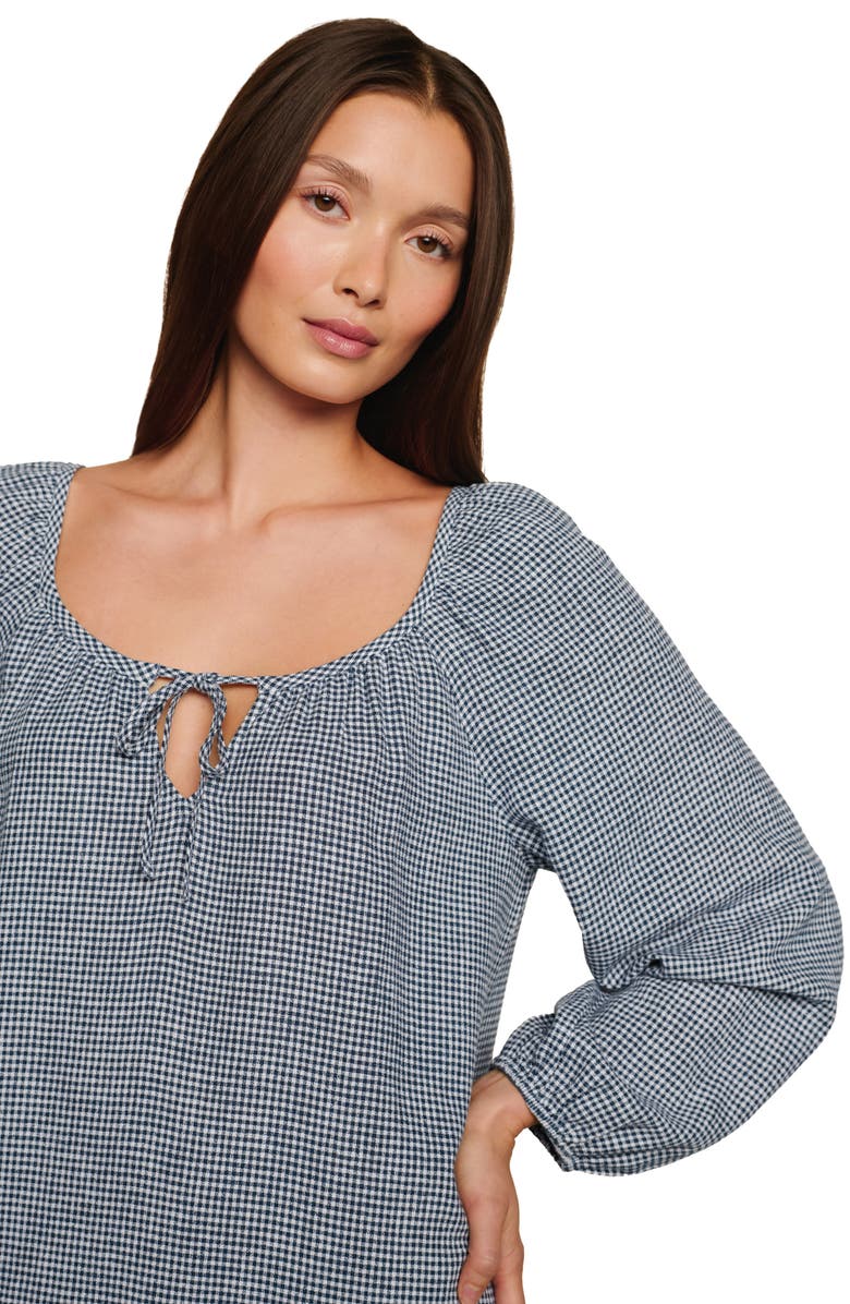 Eberjey Linen Blend Long Sleeve Nightgown, Alternate, color, Gingham White/ Navy