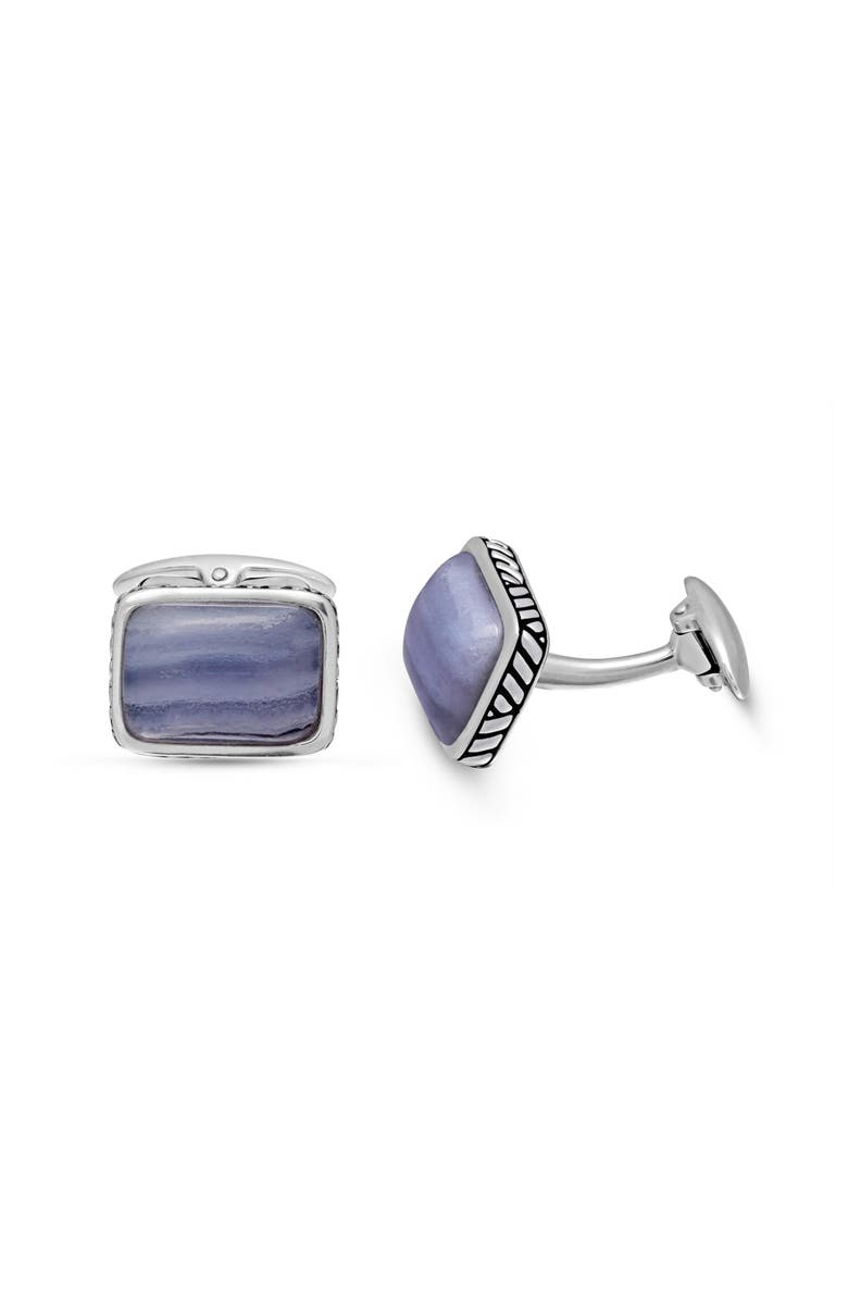 LuvMyJewelry Blue Lace Agate Sterling Silver Men Cufflinks, Alternate, color, Silver
