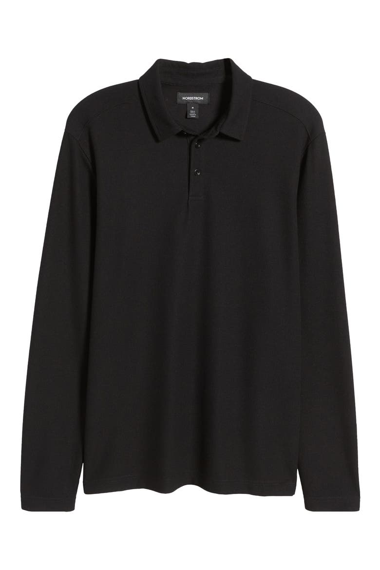 Texture Knit Long Sleeve Polo, Alternate, color, BLACK