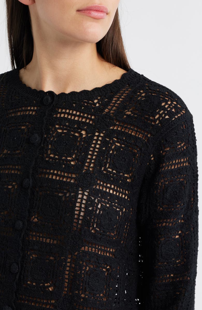 FRAME Cotton Crochet Cardigan, Alternate, color, Black