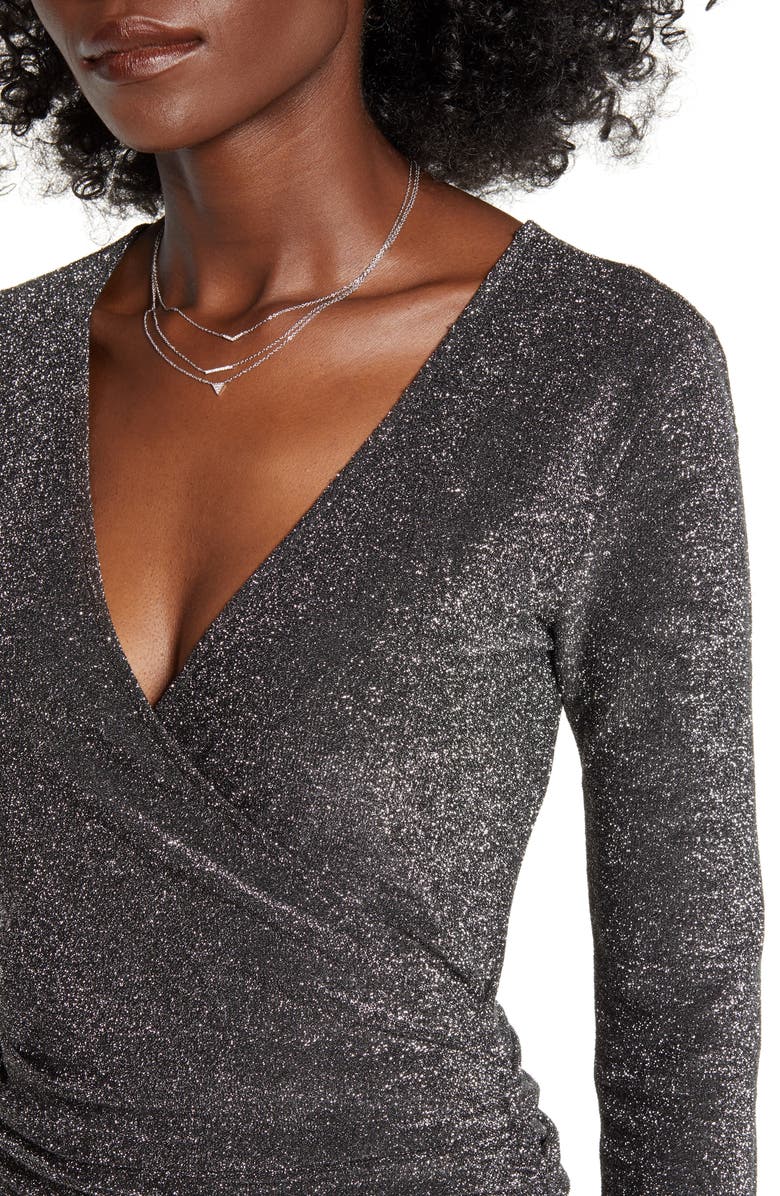 Leith Metallic Long Sleeve Wrap Dress, Alternate, color,