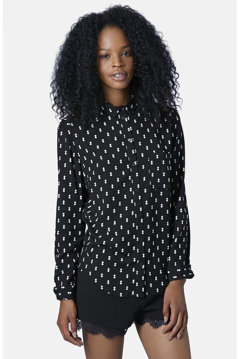Diamond Print Woven Shirt, Main, color, BLACK