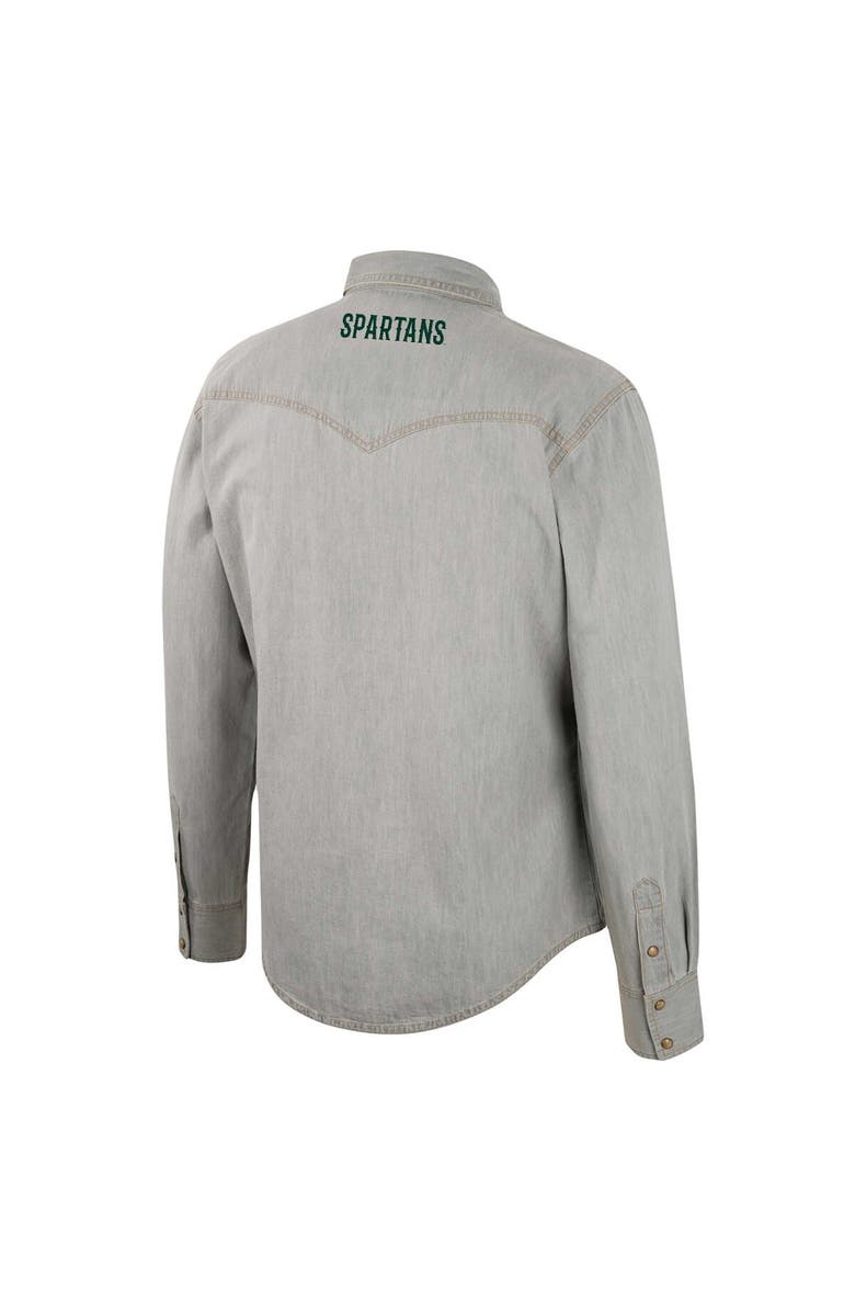 COLOSSEUM Men's Colosseum x Wrangler Gray Michigan State Spartans Cowboy Cut Western Full-Snap Long Sleeve Shirt, Alternate, color, Gray