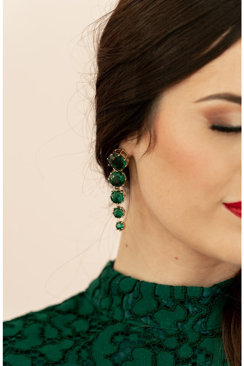 Cascading Linear Earrings, Alternate, color, EMERALD- GOLD