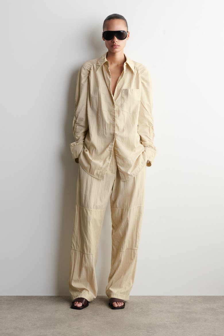 Crinkled-Silk Straight-Leg Pants, Main, color, LIGHT BEIGE