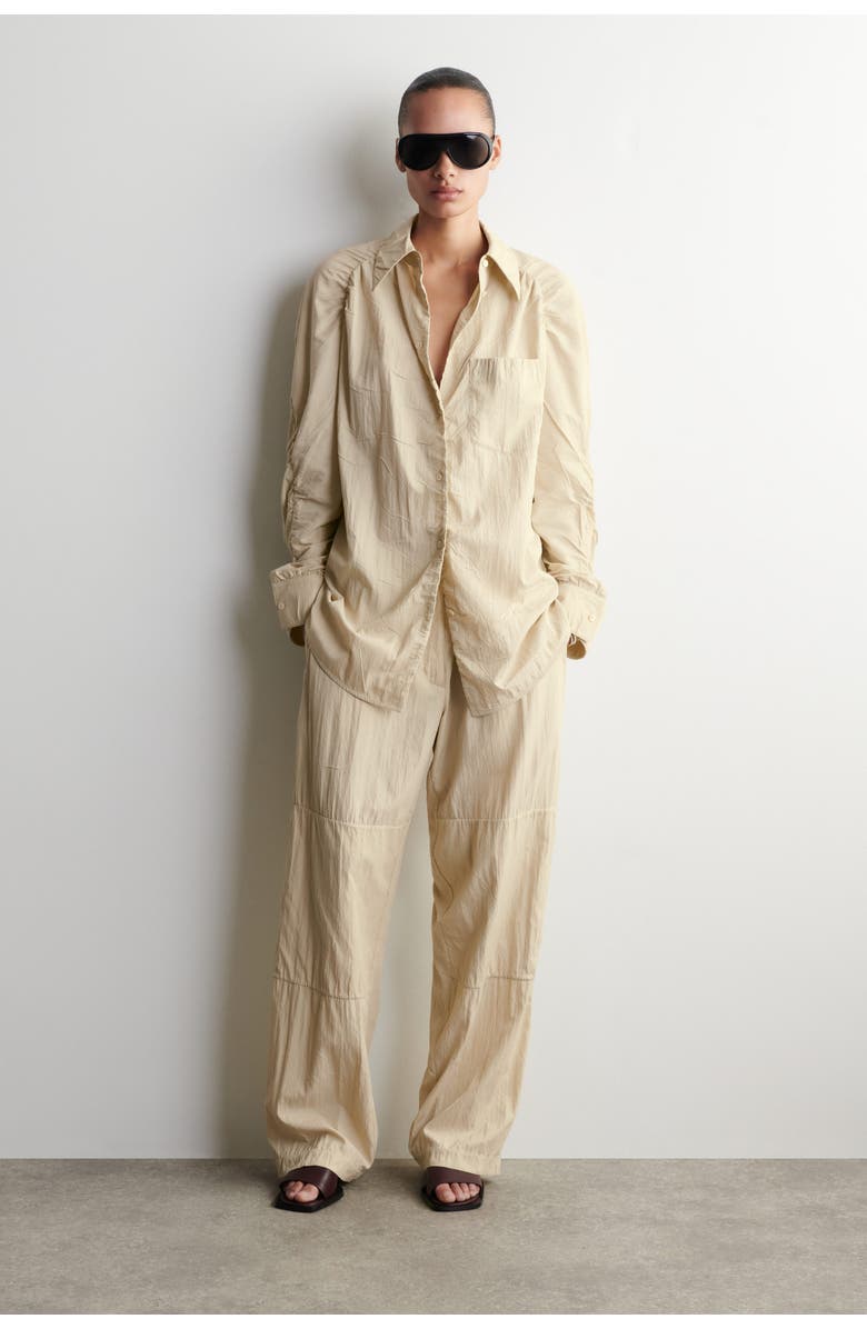 COS Crinkled-Silk Straight-Leg Pants, Main, color, Light Beige