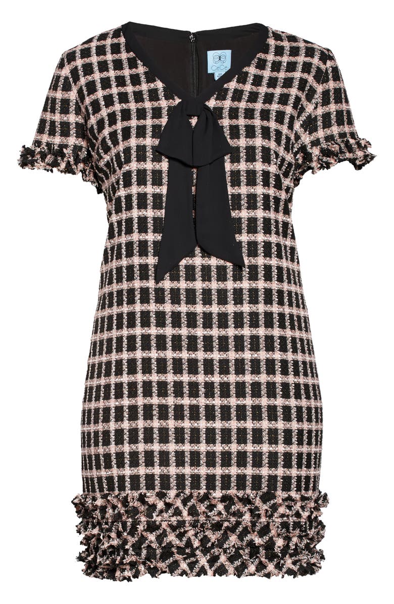 CeCe Grid Tweed Short Sleeve A-Line Dress, Alternate, color,