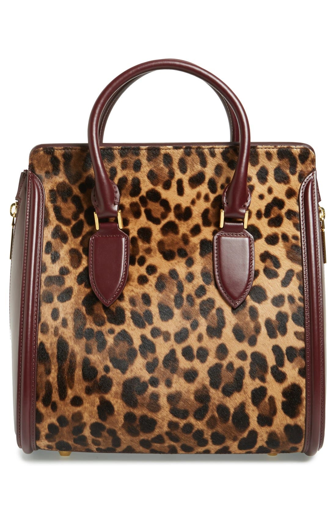 Alexander McQueen 'Heroine' Calf Hair Satchel, Alternate, color, NATURAL/ BLACK/ BORDEAUX