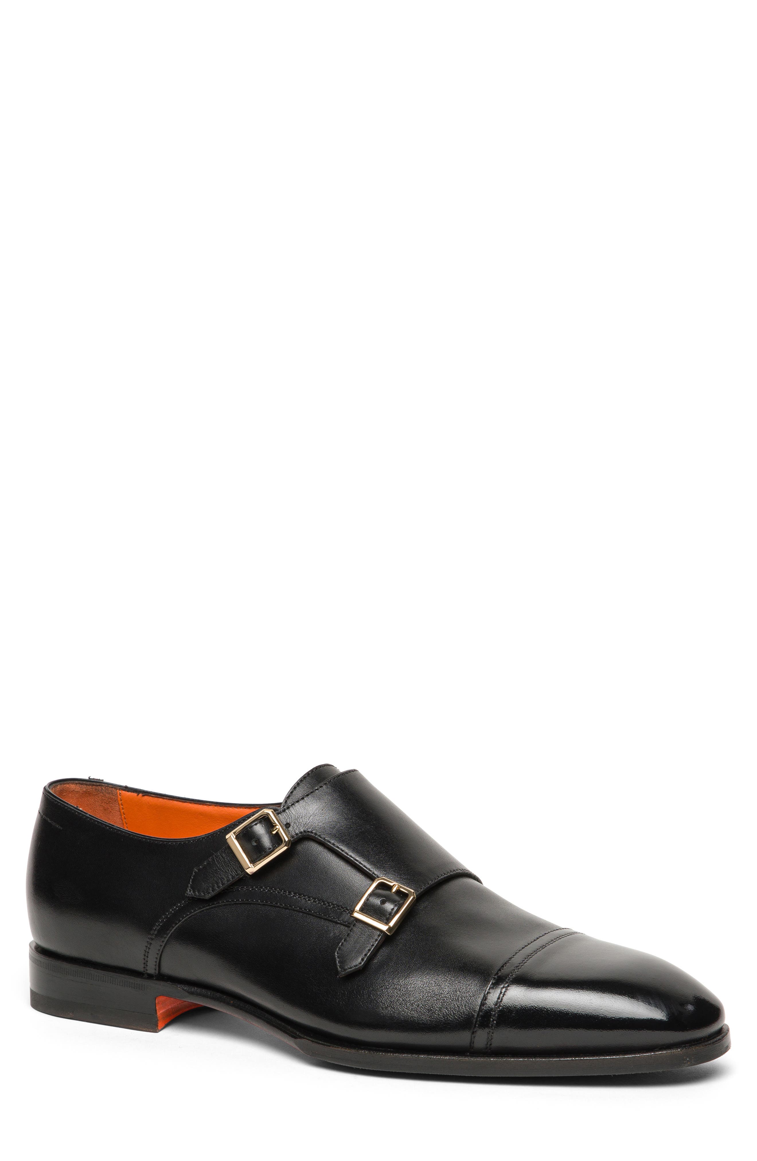 Axel Double Monk Strap Cap Toe Shoe, Main, color, BLACK