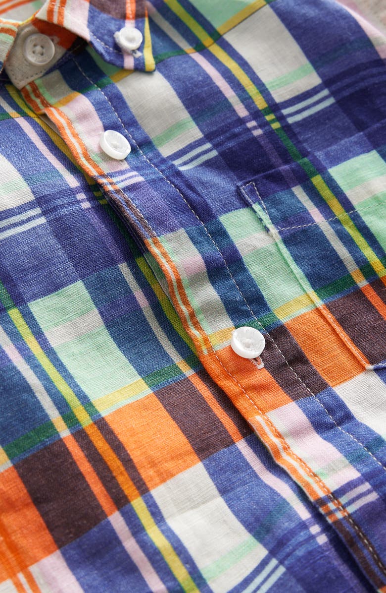 Mini Boden Kids' Vacation Short Sleeve Linen & Cotton Button-Down Shirt, Alternate, color,