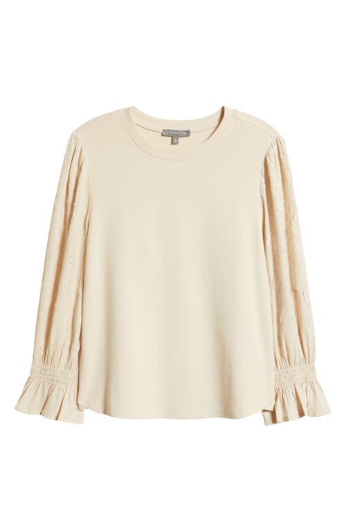 Wit & Wisdom Mixed Media Smocked Sleeve Top In Neutral