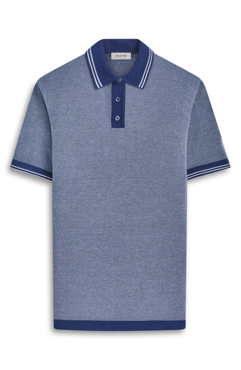 Bugatchi Tipped Short Sleeve Cotton & Silk Polo Sweater, Alternate, color, Navy