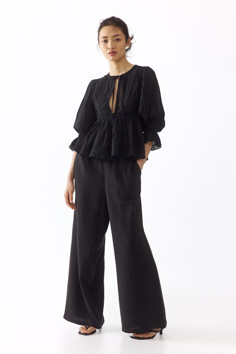 Straight Muslin Trousers, Main, color, Nearly black