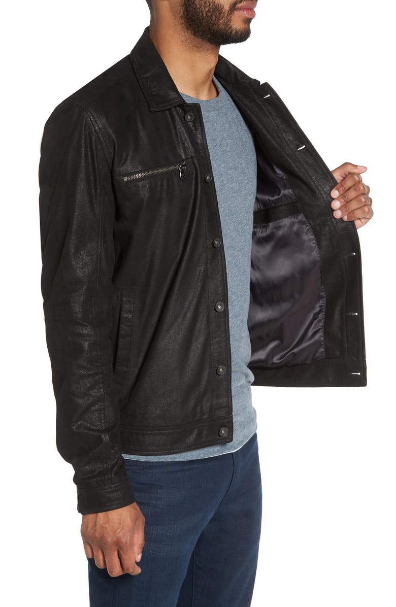 John Varvatos Star USA Leather Trucker Jacket, Alternate, color, 