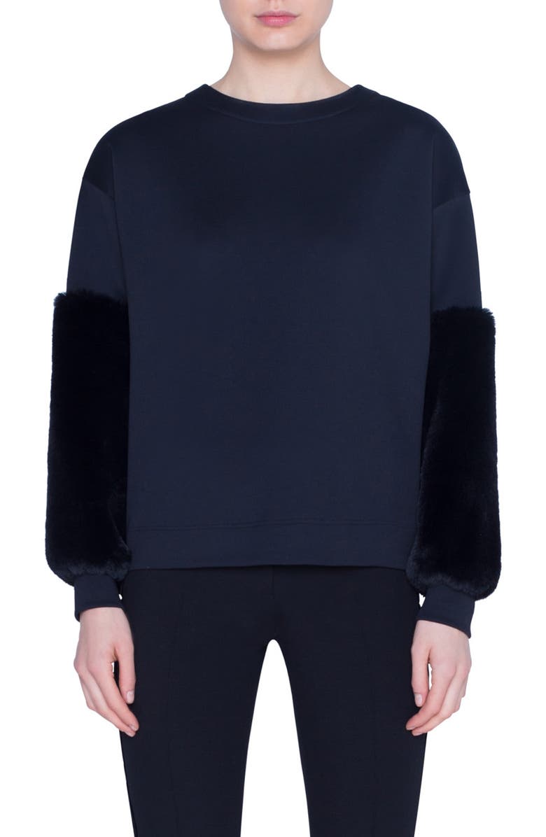 Akris punto Faux Fur & Neoprene Top, Main, color, 