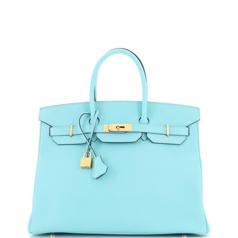 Birkin Handbag Blue Epsom with Gold Hardware 35