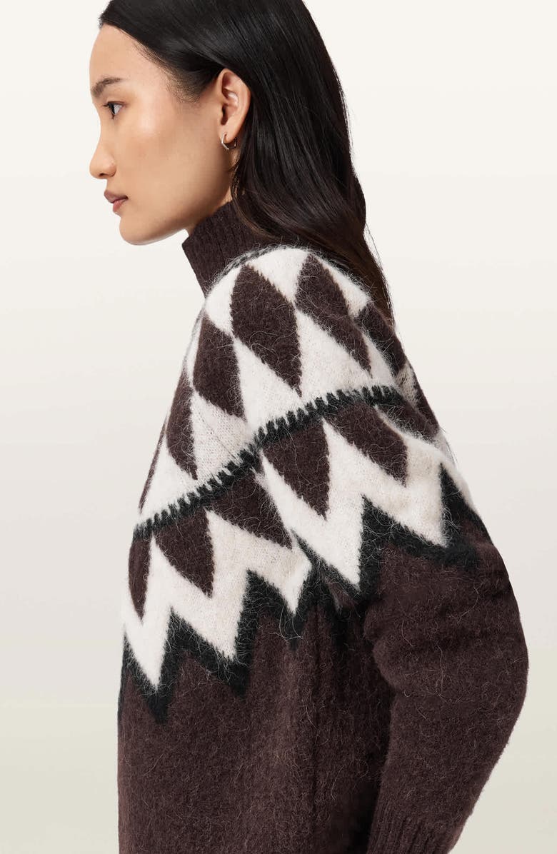 AllSaints Tara Fair Isle Alpaca & Wool Blend Turtleneck Sweater, Alternate, color, Oxblood Red