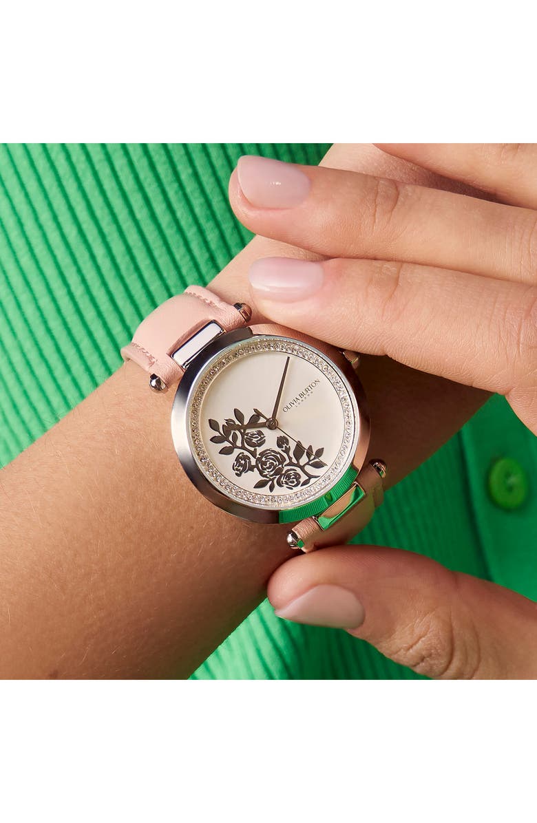 Olivia Burton Signature Florals Leather Strap Watch, 34mm, Alternate, color, 