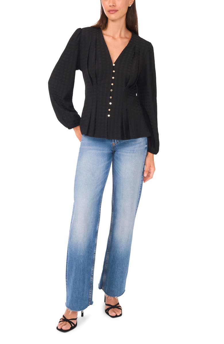 Ted Baker Textured Long Sleeve Top, Alternate, color, Rich Black