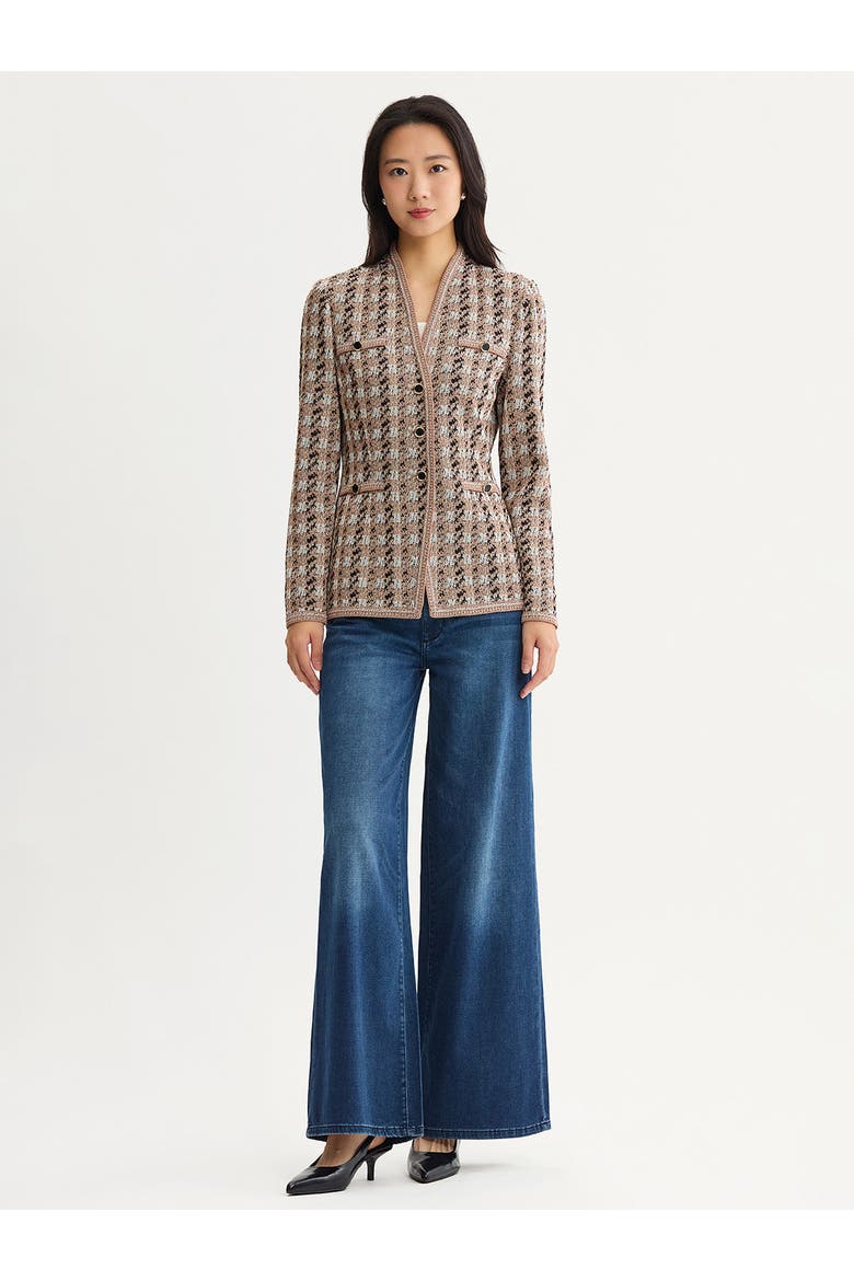 Tailored Houndstooth Tweed Knit Jacket, Alternate, color, Charmeuse/Biscotti/Black