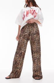 Topshop Animal Plissé Wide Leg Pants