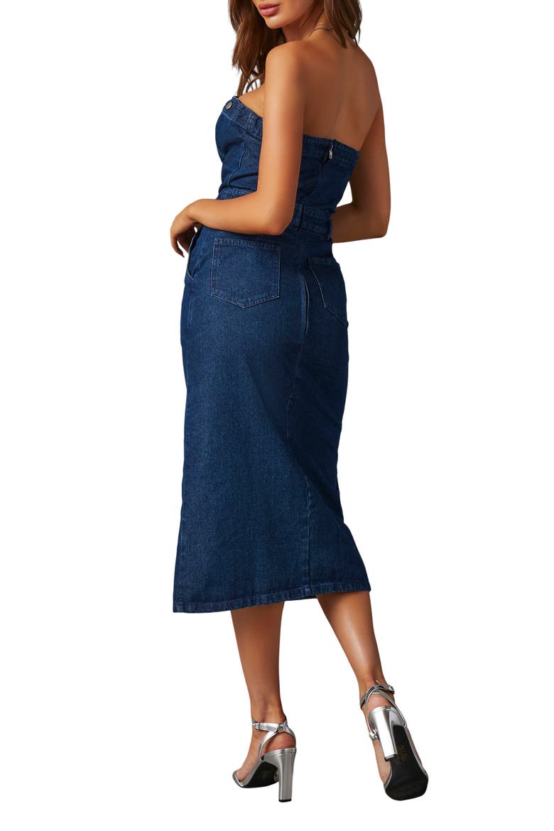 Edgy Era Strapless Denim Dress, Alternate, color, DARK DENIM