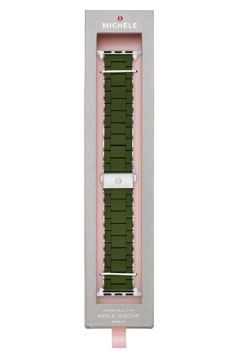 Silicone Apple Watch® Watchband, Alternate, color, DARK GREEN /SILVER