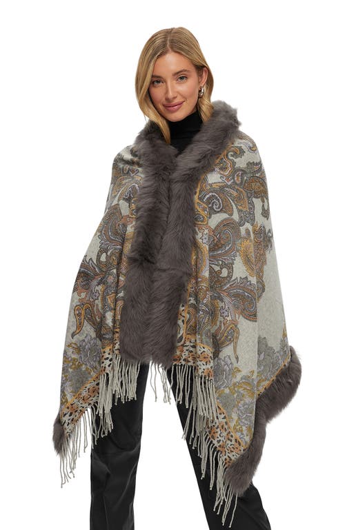 Gorski Double Faced Cashmere Stole With Toscana Lamb Tape Top And Bottom In Gray
