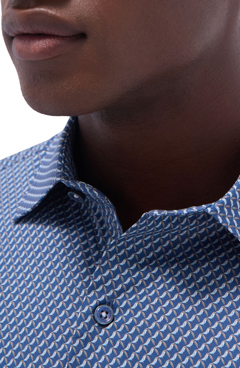 Bugatchi Axel Geo Print Shaped Fit Stretch Cotton Button-Up Shirt, Alternate, color, Steel