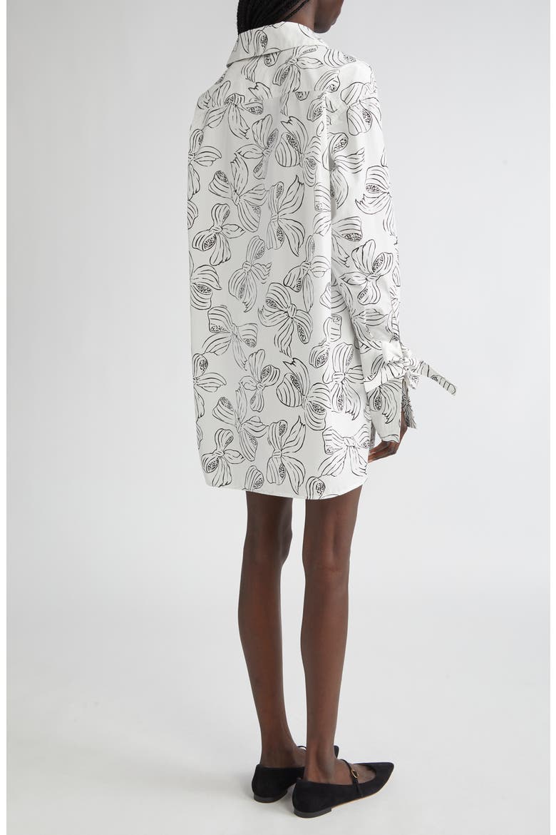 Sansa Bow Print Long Sleeve Cotton Poplin Minidress, Alternate, color, WHITE