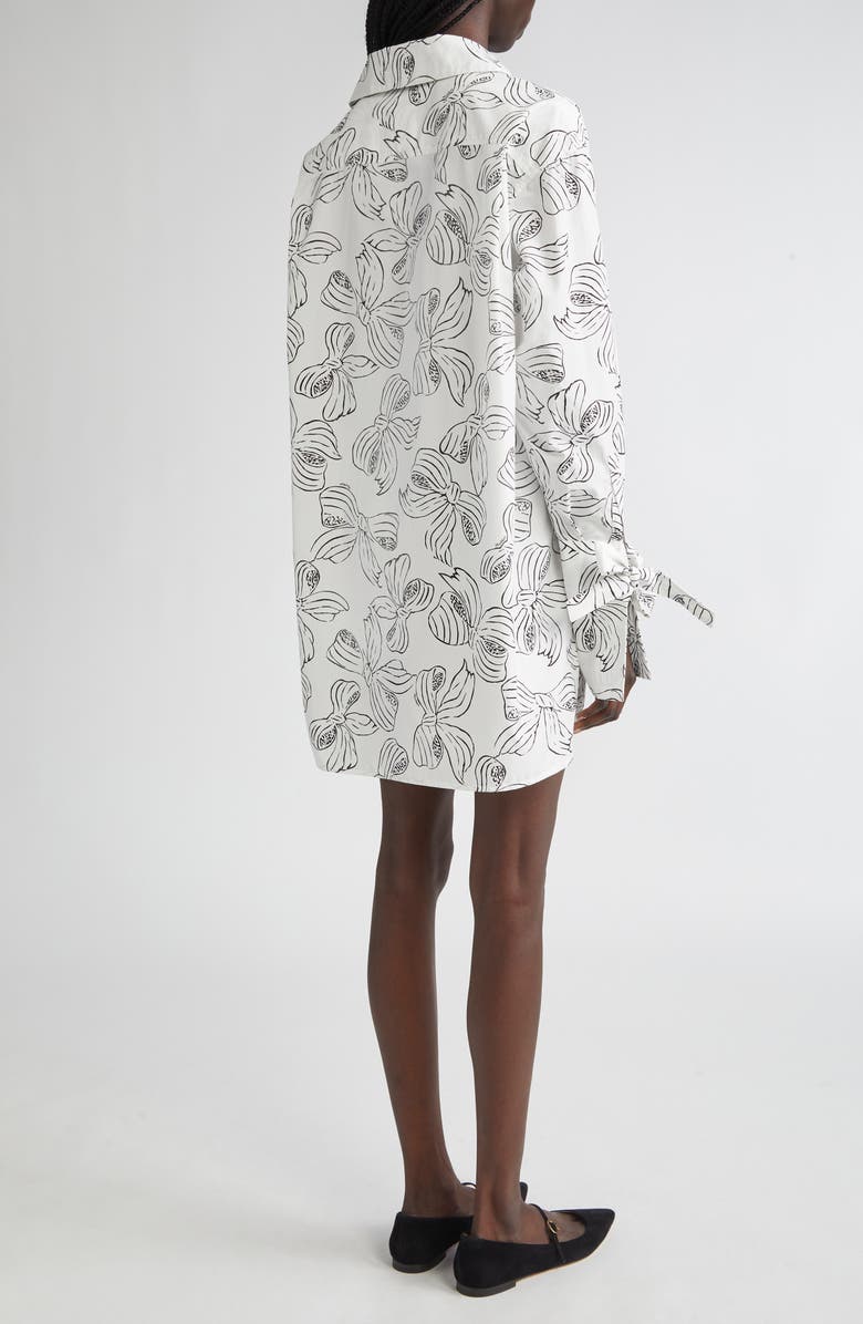 Max Mara Sansa Bow Print Long Sleeve Cotton Poplin Minidress, Alternate, color, White