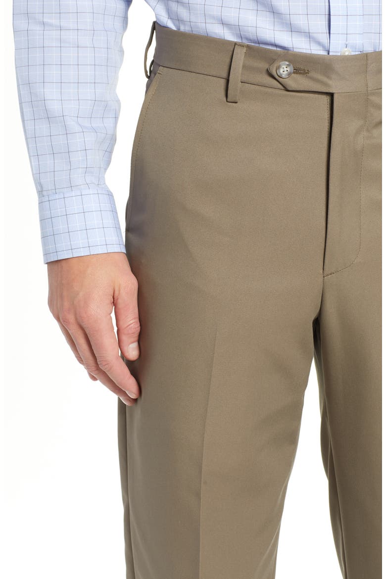 Classic Fit Flat Front Microfiber Performance Trousers, Alternate, color, GREEN