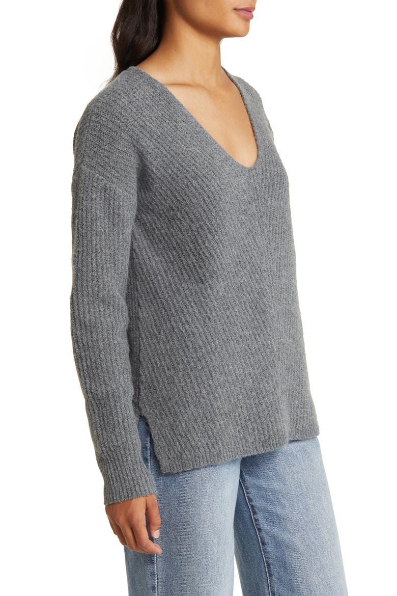 Directional V-Neck Sweater, Alternate, color, GREY DARK HEATHER