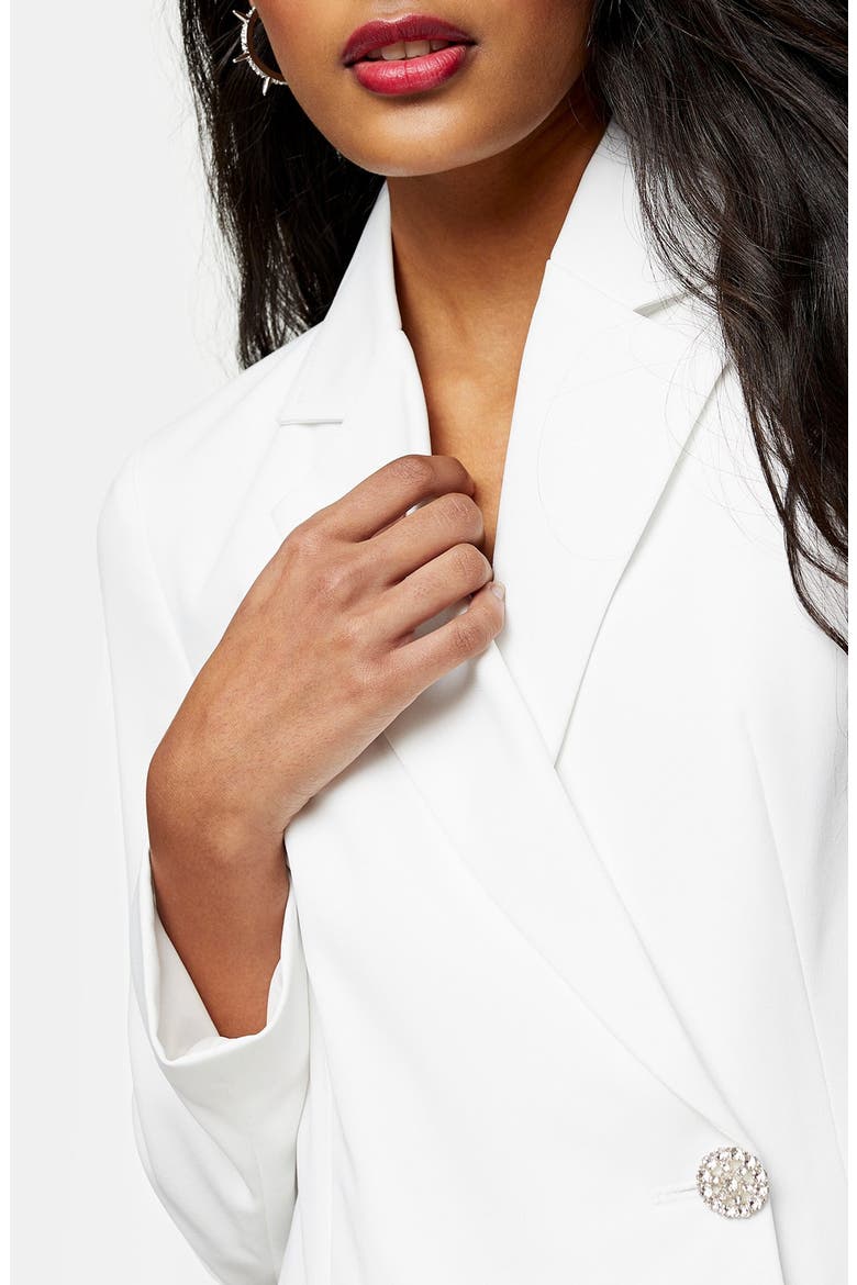Diamante Trim Long Sleeve Blazer Minidress, Alternate, color, IVORY