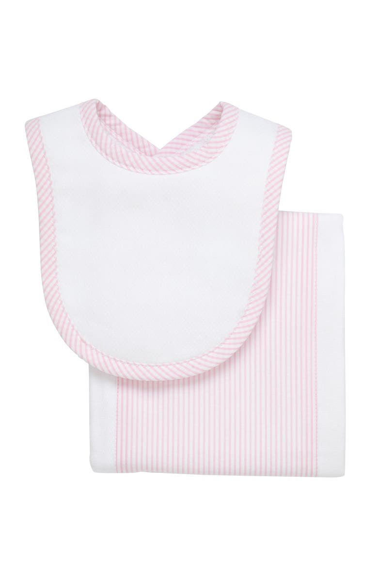 3 Marthas Seersucker Stripe Drooler Bib & Burp Set, Main, color, Pink