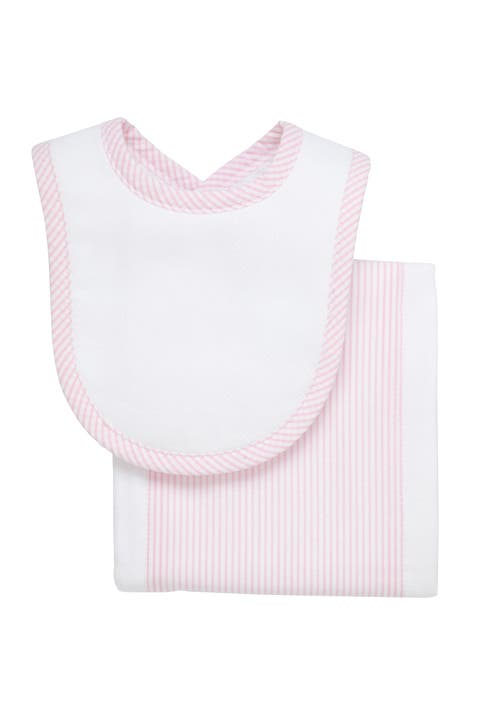 Seersucker Stripe Drooler Bib & Burp Set