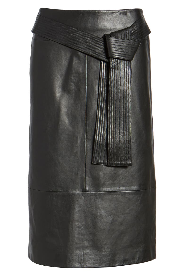 Belted Leather Skirt, Alternate, color, BLACK CAVIAR