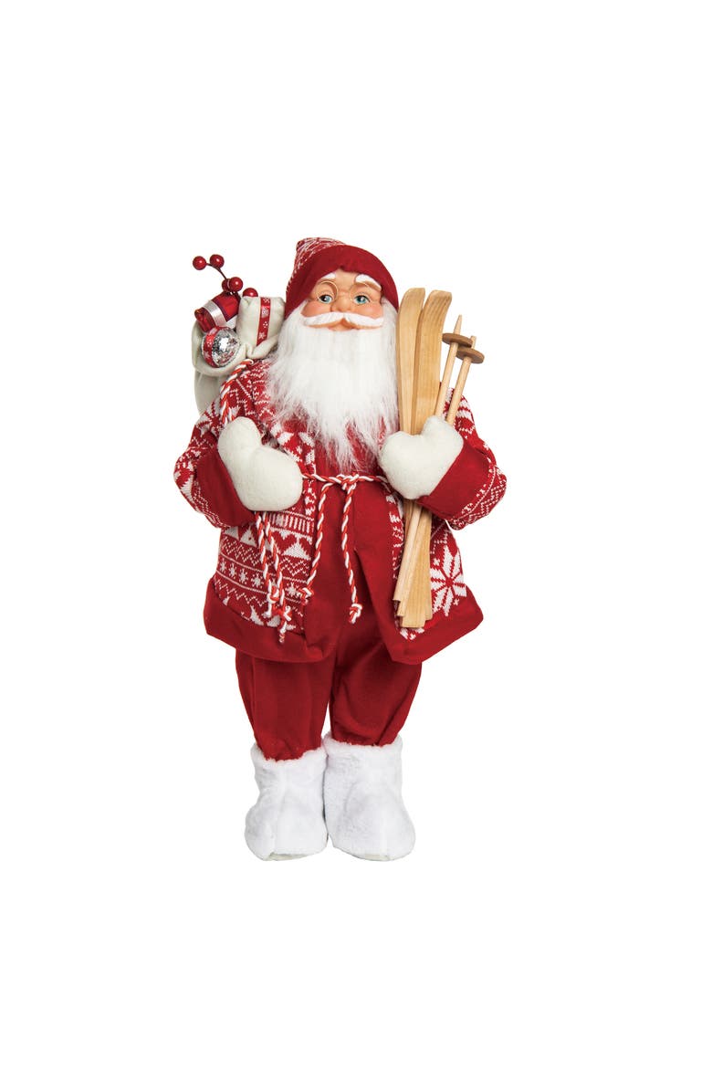 Transpac Multicolor Fabric Fair Isle Santa Decor - Large Christmas Sculpture, Main, color, Red