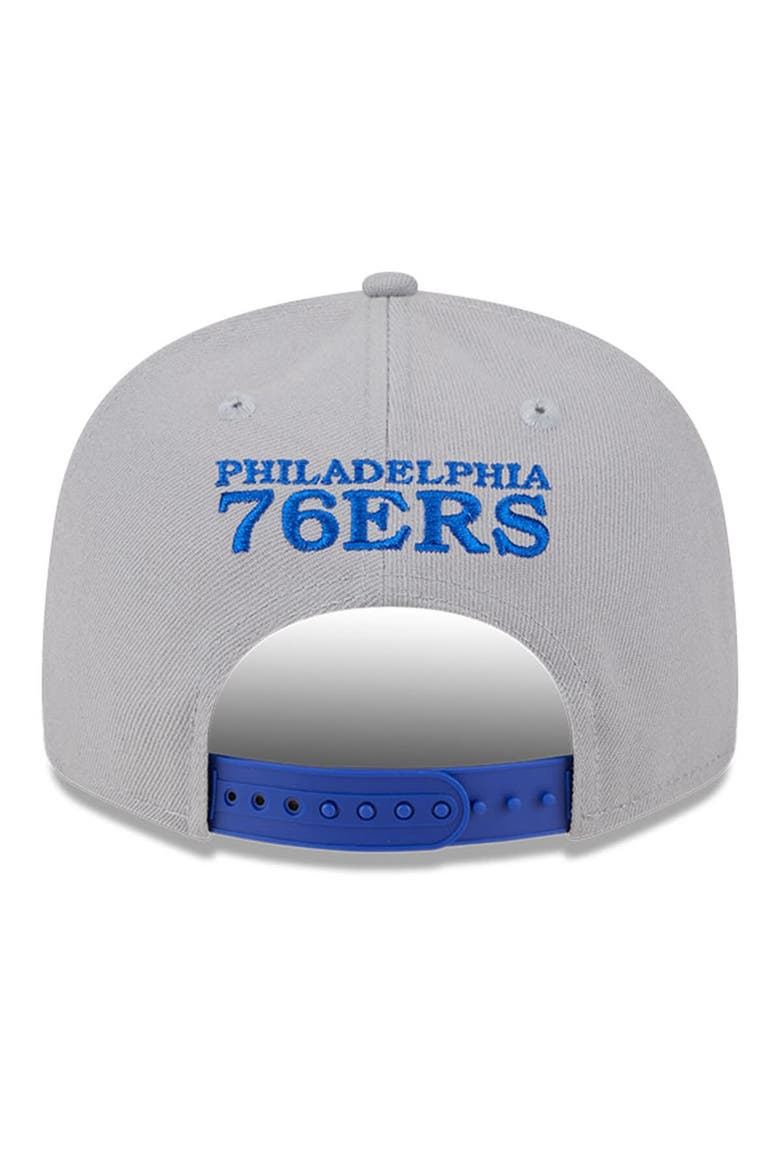 Men's New Era Gray Philadelphia 76ers Chenille Band 9FIFTY Snapback Hat, Alternate, color, Gray