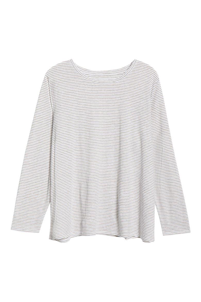 Stripe Long Sleeve Organic Linen T-Shirt, Alternate, color, BAY LEAF
