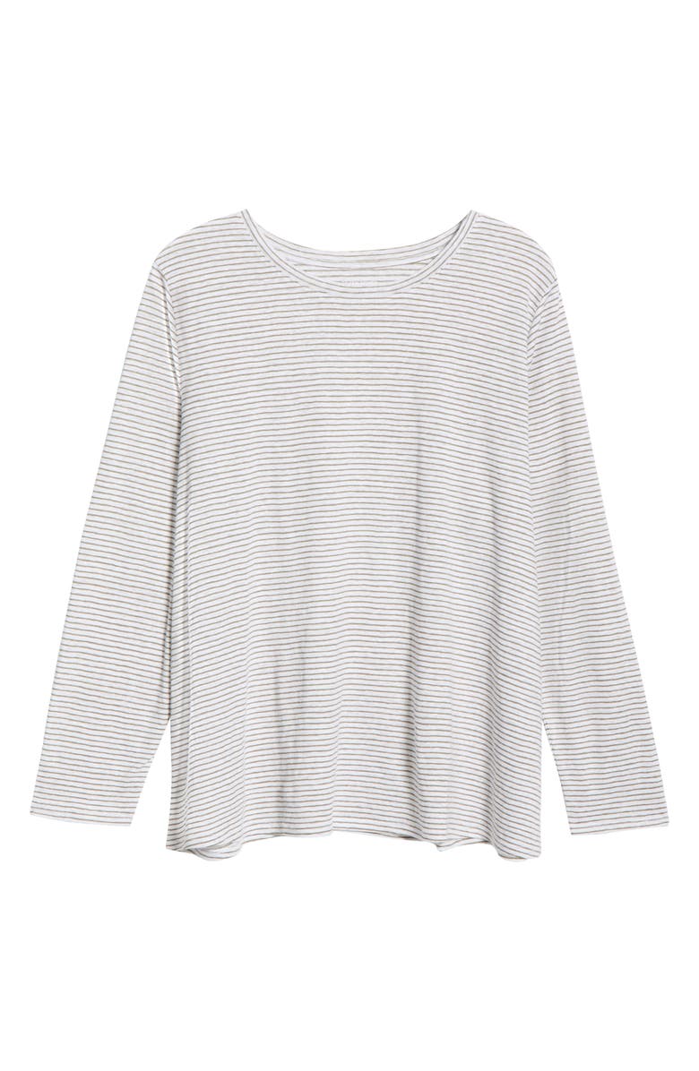 Eileen Fisher Stripe Long Sleeve Organic Linen T-Shirt, Alternate, color, Bay Leaf