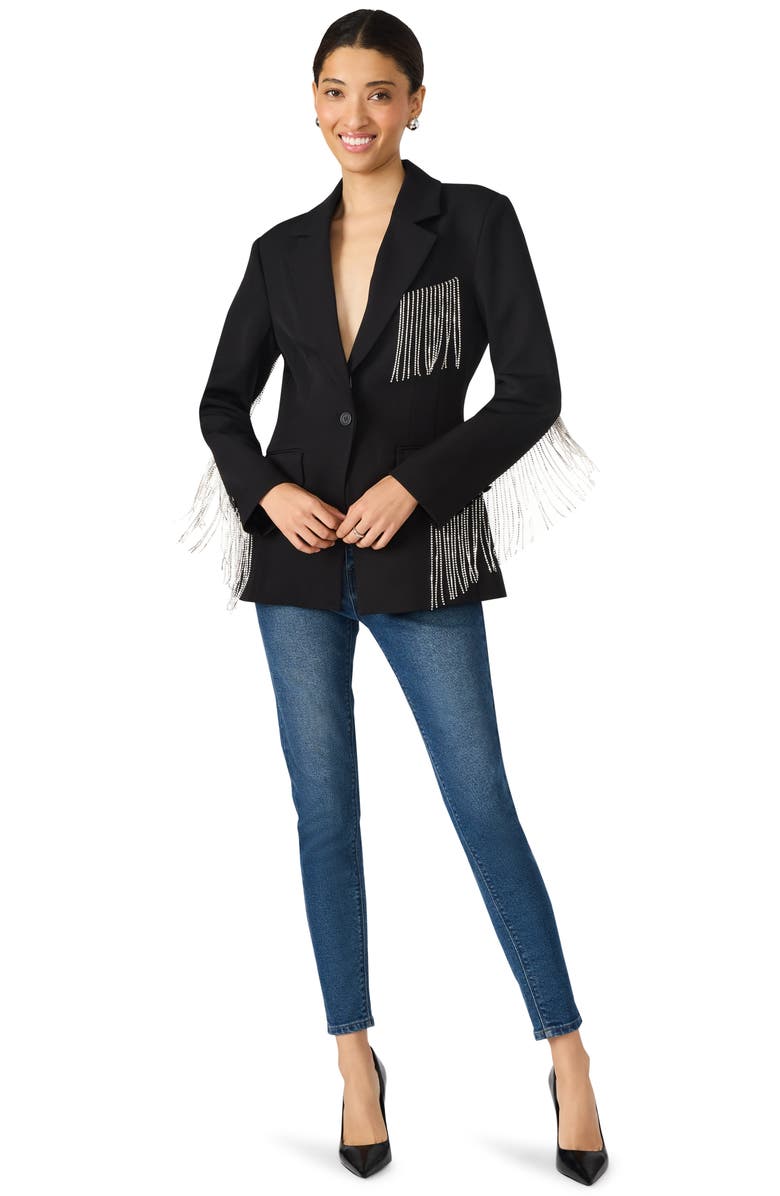 Steve Madden Gem Fringe Blazer, Alternate, color, Black