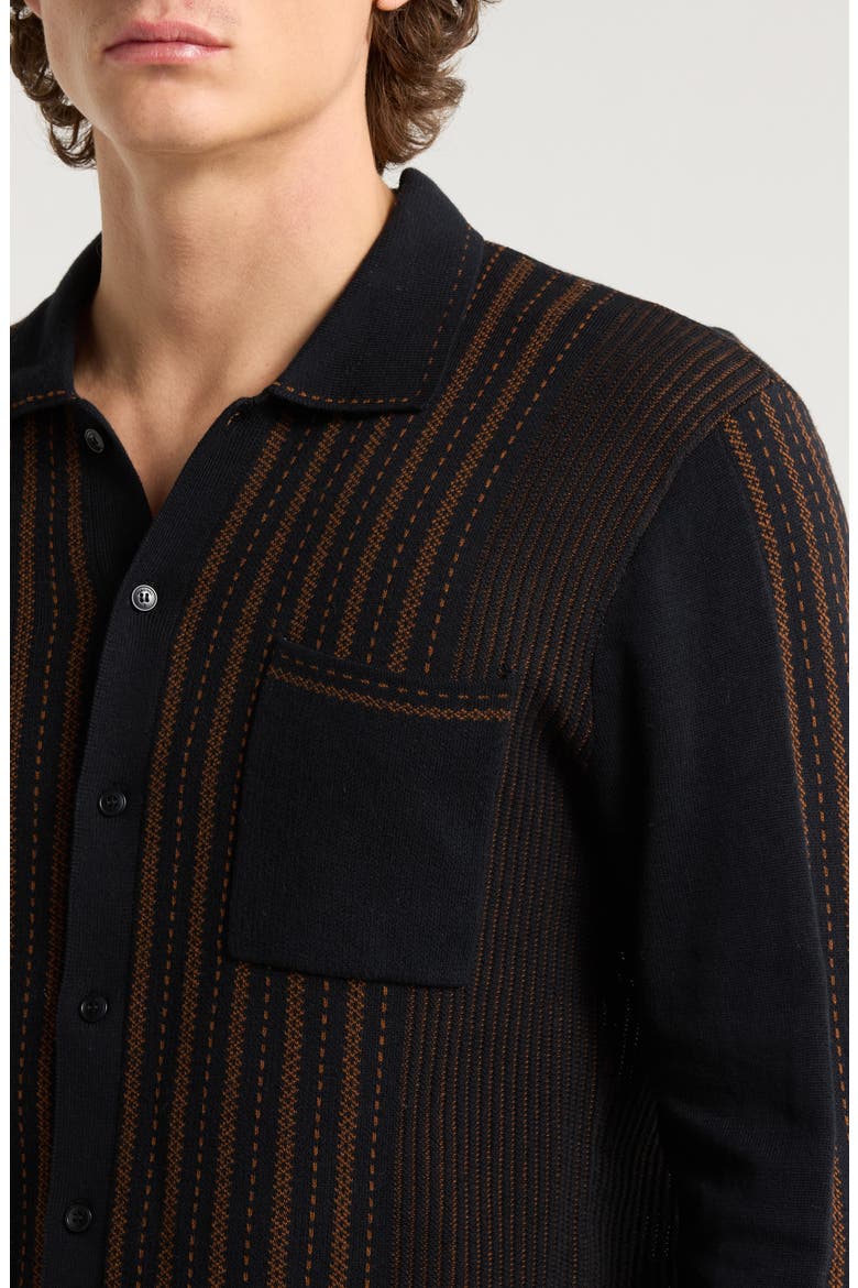 Appendix Knit Button-Up Shirt, Alternate, color, BLACK WITH BROWN